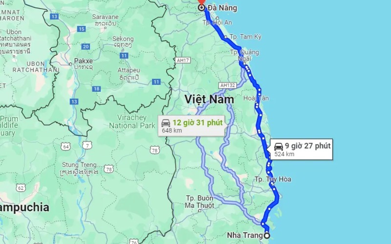 nha trang đi đà nẵng bao nhiêu km